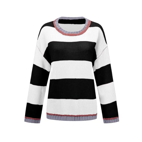 Oversized Sweaters for Women Wide Stripe Crew Neck Knit Pullover Fall Tops - image 5