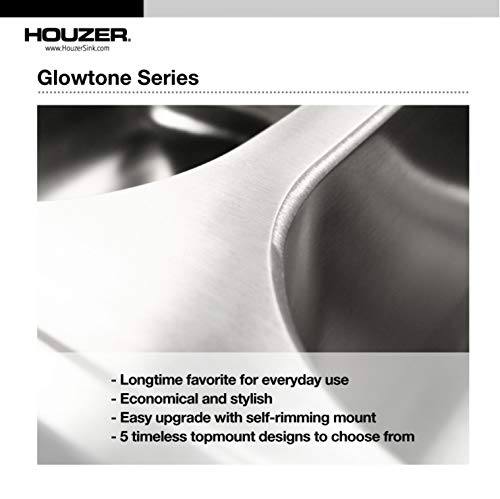 Houzer 3322-9Bs4-1 Stainless Steel Glowtone Double Bowl Drop Sink, 33-By-22-By-9-Inch, 9-Inch Depth, 18-Inch Gauge, 4 Holes #TOP3