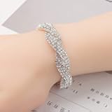 Elegant Full Rhinestone Decor Bangle Bracelet For Women Silver Tennis Bracelet Wedding Sparkly Jewelry Gift For Bride