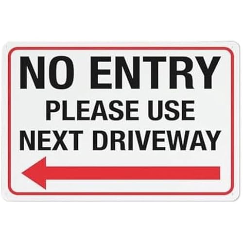 2 Pack No Entry Please Use Next Driveway (Left Arrow) Sign 12X8 Inch Tin Sign Great For Garden And Yard Wall Decor