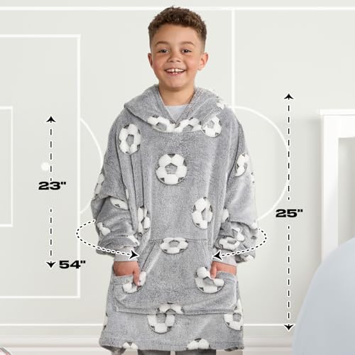 OHS Blanket Hoodie Kids Teenagers Boys Hooded Blanket Football Glow in the Dark Sherpa Fleece Wearable Blankets Oversized Hoodie Kids Big Jumper Football Gifts for Boys, Grey - One Size - Image 7