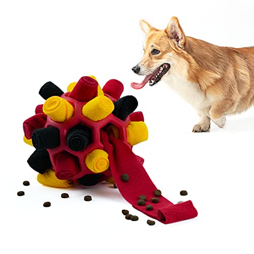 Tesytto Sniff Ball para Perros Juguete Interactivo para Perros Fomenta la Capacidad de alimentación Natural Entrenamiento de Alimentos lentos Resistente a Las mordeduras portátiles(Rojo Festivo)