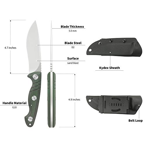 Kubey Kb269 Fixed Blade Tactical Knife, 4.7" Kurki Blade And G10 Handle, Full Tang Design And Kydex Sheath, For Outdoor Hunting And Camping (Od Green) #TOP6