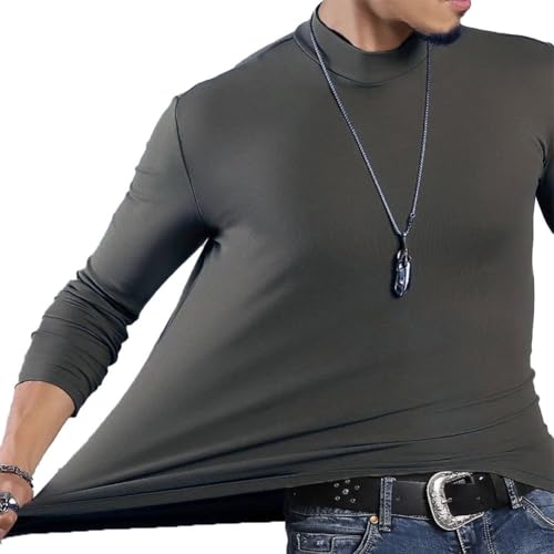 Ableholy Camiseta de manga larga con cuello alto para hombre, ropa interior térmica ideal para uso casual y activo (XL gris oscuro)