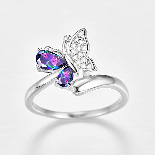 Narica 925 Sterling Silver Filled Pear Cut Butterfly Birthstone Cz Rings Rainbow Topaz Band For Girls Teens Size 6 #TOP2