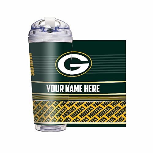 Rico Industries NFL Football Green Bay Packers 24oz Personalized Tumbler W/Hinged Lid - Team Colored Travel Tumbler - Keeps Drinks Cold or Hot