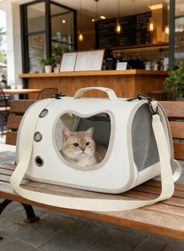 Portable Cat Carrier Bag Heart Window Breathable Small Pet Travel Carrier 402622cm Foldable Puppy Kitten Carrier Handbag with Shoulder Strap for Outdoor Walking