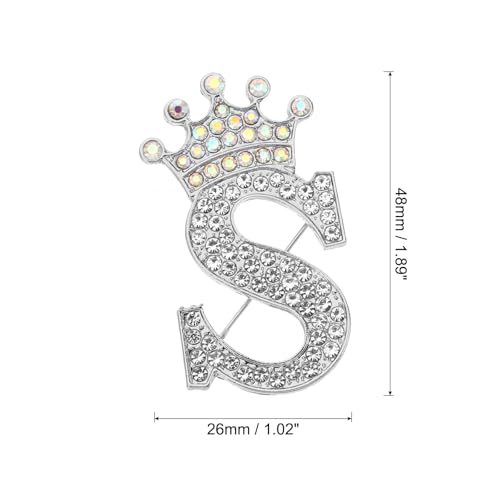 Image of PATIKIL Letter Brooch Pins, Crown Initial Rhinestone Alphabet Letter Lapel Badges Pin for Women Suits
