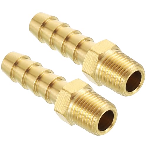 Kozelo Pack of 2 Brass Hose Barb Fittings Adapter Connector 8mm Hose Barb to 1-8 NPT Male Fittings for Home Machines, Massage Bathtubs, and Irrigation Systems