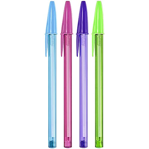 Canetas Coloridas Bic Cristal Fashion 12 Cores Vibrantes, Ponta Esferográfica Média de 1.2mm, Escrit