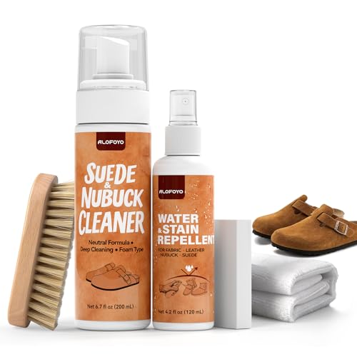 Suede and Nubuck Shoe Cleaner Kit, 5-in-1 Cleaning and Protector Spray with Suede Brush & Eraser, Cloth, Safely Clean, Protect & Restore Shoes, Boots, Uggs, Birkenstock, Jackets, Bags and Car Seats