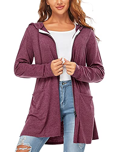 Tunic Tops For Leggings For Women,Cucuchy Winter Fashion Hooded Cardigans Casual Long Sleeve Zipper Up Outerwear Plus Size Pregnant Long Hoodies With Pockets Wine Red Xl #TOP1