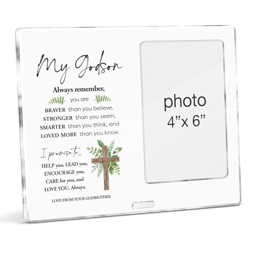YGBF Godson Gifts for Babies Boys Baptism First Communion, Godson Picture Frame Gifts From Godmother, Boy Baby Christening Baptism Gift Acrylic Photo Frames 4 x 6 Inches Photo by YGBF - Used condition - US$12.99