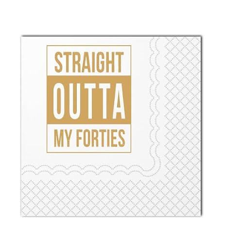 SharkBliss Funny 50th Birthday Cocktail Napkins, 50 Pack Funny 50th Birthday Paper Cocktail Beverage Napkins for His Her Fifty 50th Bday Decor | 2-Ply, 5x5\" (Gold, Straight Outta My Forties)