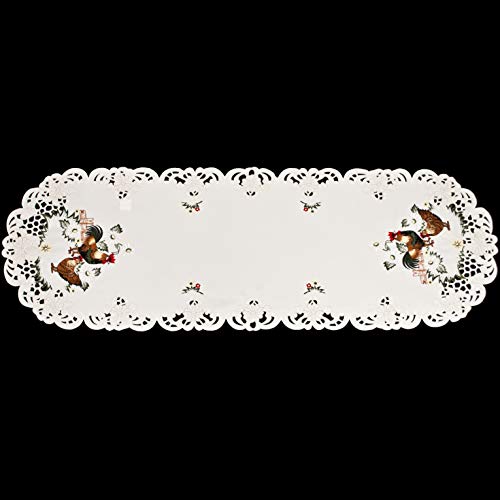 Embroidered Rooster Country Chic Lace Farmhouse Table Runner, Dresser Scarf, Coffee Table Runner (15Wx54L) #TOP1
