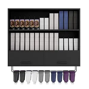 Wall Mount Hair Color Organizer Rack with Removable Dividers, Hair Color Bar Wall Shelf Cabinet for Dye Storage and Display, Holds 160+ Tubes for Barbershop Beauty Spa, Black