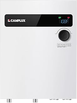 CAMPLUX Electric Tankless Water Heater 27kW 240V, Instant Hot Water, Self-modulating Technology, Multipoint of Use Water Heater with Digital Display, for Whole House Shower, White