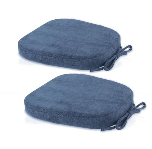 Loveboat 2 Pack Navy Metal Dining Chair Pads, 14x14 Inches, Chenille Fabric, High Density Foam Insert, Zipper Closure, 2 Inch Thick, Square, Industrial Style, 2 Count