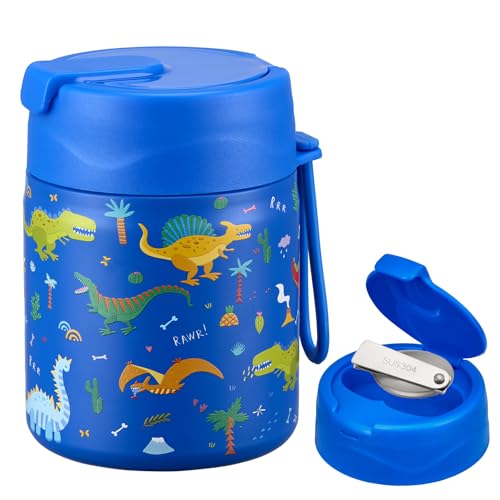 17oz Soup Thermo for Hot Food Kids,Insulated Food Jar with Spoon,Thermo Hot Food Lunch Container,Wide Mouth Leakproof Stainless Steel Lunch Box for School-Dinosaur