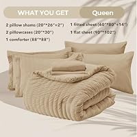 HYMOKEGE Khaki Queen Comforter Set Seersucker 7 Pieces, All Season Luxury Bed in a Bag Queen for Bedroom, Bedding Set with Comforter, Sheets, Pillowcases & Shams — image 5