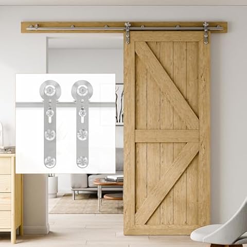 ETIASQSA 6.6FT Stainless Steel Sliding Barn Door Hardware Kit, Fit 40" Width Single Door, Sliding Barn Door Track Kit, Heavy Duty Cover
