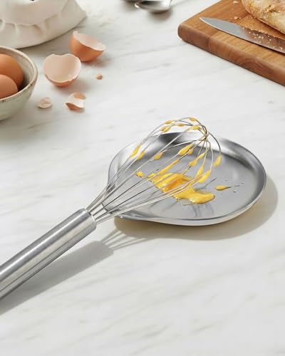 Image of VanlonPro Stainless Steel Spoon Rest, Spatula Ladle Holder, Stainless Steel Utensil Spoon Rest Holder, Brushed Finish, Dishwasher Safe 5.9 x 5.1 Inch (Round Silver 1PC)