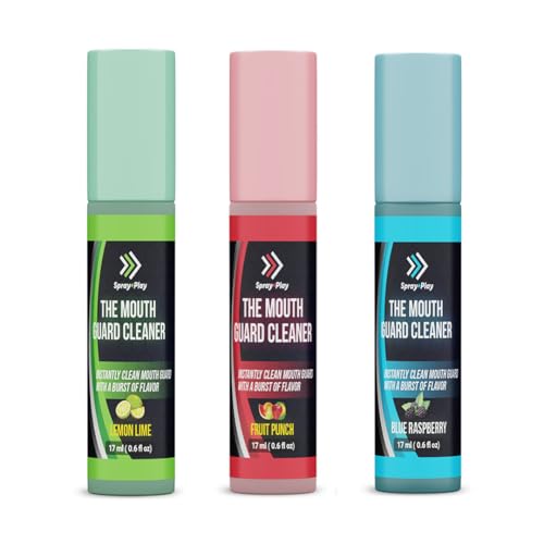 Mouth Guard Cleaner Spray - Quickly Remove Odor & Freshen with Flavor - Fruit Punch, Lemon Lime, Blue Raspberry – for Youth & Adult, Football, Boxing, Lacrosse & Any Sport Mouthpiece - 3 Pack