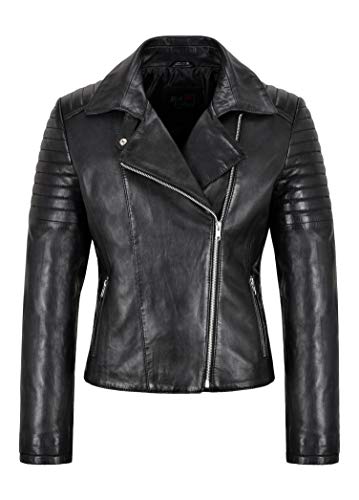 Veste en cuir pour femme noir véritable blouson perfecto motard classique modèle 1821