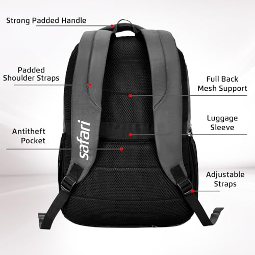 Image of Safari Ace 30L Formal Laptop Backpack with Raincover, Antitheft Pocket, 2 Compartment, Front Pocket, Smart Trolley Sleeve, Office Bag, College Backpack, Travel Bag, School Bag