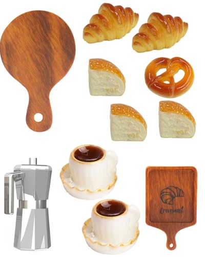 TPZORJX 12pcs Accesorios de Cocina, Juego de Escena de Desayuno en Miniatura de casa de muñecas, Mini Modelo de Comida, decoración de Pan cafetera para casa de muñecas, Juego de simulación 1:12