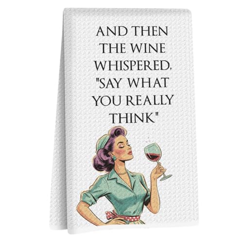 Image of Wine Lovers Kitchen Towels 24x14 Inch, Funny Wine Gifts Reusable Dish Towels for Kitchen Bathroom Decor, Funny Waffle Weave Absorbent Hand Cloth Tea Towel, Housewarming Gifts for Women Friend