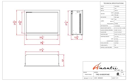 Amantii Trd-38-Bespoke Traditional Bespoke - 38" Indoor/Outdoor Electric Insert Featuring Thermostatic Remote, Wifi Capable With Birch Log Media #TOP3