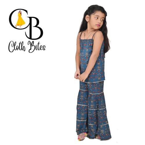 Image of Printed Cotton Sharara Set for Kids, Traditional Dresses Set for Baby, Ethnic Outfits for Girls, Sleeveless Kurti Set