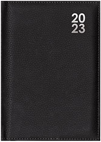 DESIGN GROUP 2023 Premium Black Hard Cover Faux Leather Desk Diary Week Day Per Page A5 Home Office Planner