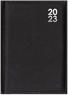 DESIGN GROUP 2023 Premium Black Hard Cover Faux Leather Desk Diary Week Day Per Page A5 Home Office Planner