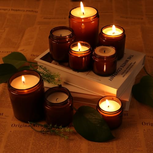 2 Pack 4 oz Amber Glass Jars with lids, Cosmetic Jars with Inner Liners and Black Lids, Lotion Jars, Candle Making Jars for Lotions, Scrubs and Cosmetic, Lables and Spatulas Include4