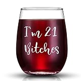 I'm 21 - Funny 21st Birthday Gifts for Women Wine Glass- Best 21 Year Old Birthday Gift Ideas for Sisters, Her, Friends, Coworkers
