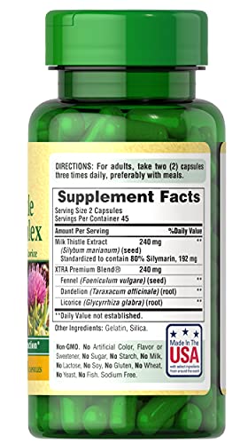 Puritan's Pride Milk Thistle Liver Complex, Supports Healthy Liver Function, 90 Count, White #TOP1
