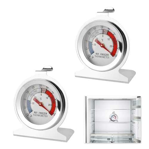 Stainless Steel Fridge & Freezer Thermometer with Large Dial, Range -30°C to 30°C (-20°F to 80°F), Set of 2