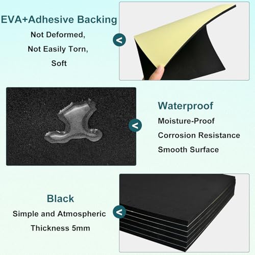 6 Blatt Moosgummi Selbstklebend Platten, 300 * 200 * 5mm Polster Selbstklebend Gummimatte, Selbstklebende Schaumstoffplatte, EVA Schaumstoff Antirutschmatte für Möbel Türen Fenster DIY Verzierung
