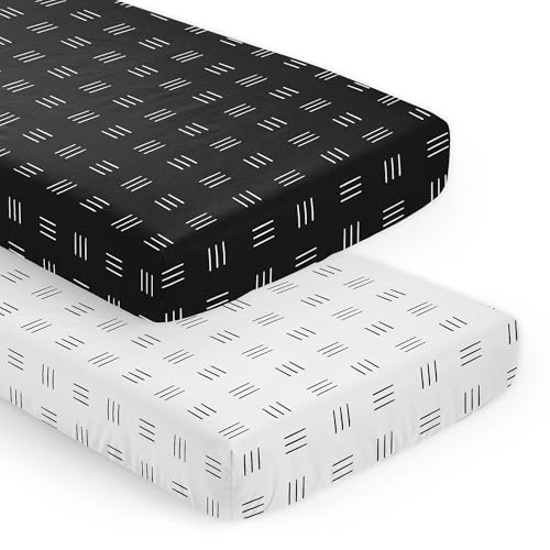 Image of Sweet Jojo Designs 2-Piece Baby Crib Sheets Set (Black White Boho Mudcloth) for Boys or Girls, Infant Nursery, Toddler Room - Standard Size (Neutral, Bohemian, Woodland, Tribal, Southwest, Geometric)