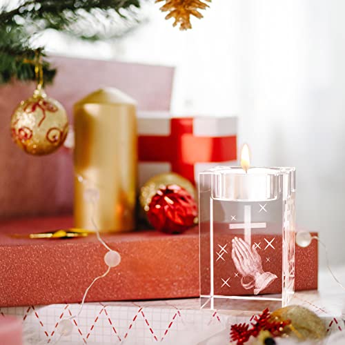 Ywhl Cross Religious Crystal Votive Candle Holders, Religious Gifts For Women, 3D Praying Hands And Cross Glass Tealight Candle Holder For Table Centerpiece (Excluding Candles) #TOP7