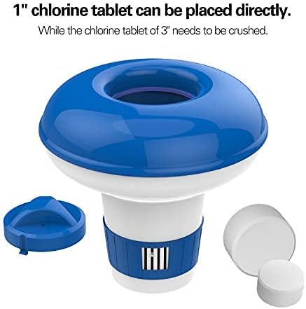 Housolution Floating Chlorine Dispenser, 5-inch Floater Fits 1 inch Chlorine Tablets, Adjustable Release Flow Tablets Floater for Indoor & Outdoor Swimming Pool SPA Hot Tub - Blue & White