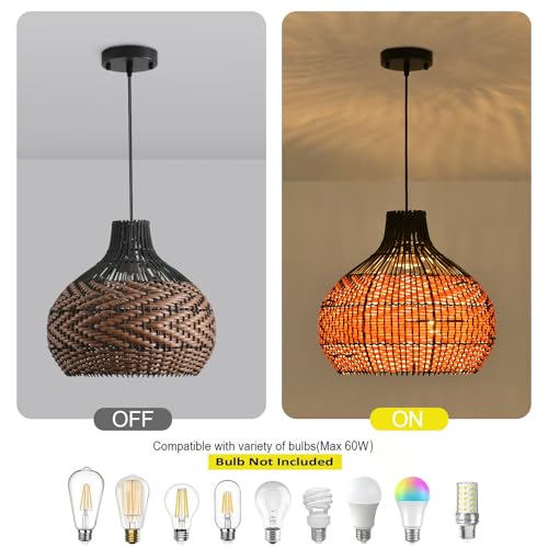 Teru Ji Kaikang 15" Rattan Pendant Light,Brown Hanging Light by Teru Ji Kaikang - Used condition - Image 4