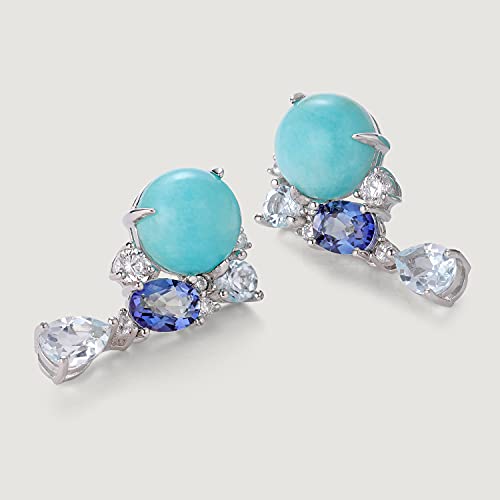 Gem's Beauty Sterling Silver Dangle Earrings Handmade Dangle Earrings Natural Amazonite Blue Topaz Drop Earrings Jewelry For Women #TOP3