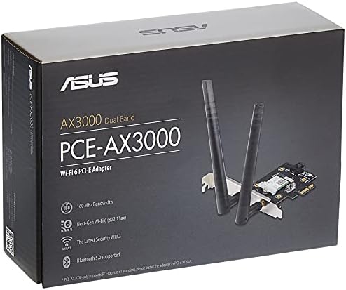 Asus PCE-AX3000 PCIe Card (Bluetooth 5.0+ Wi-Fi 6 AX3000 Dual Band, 2x Antennas, DFS)