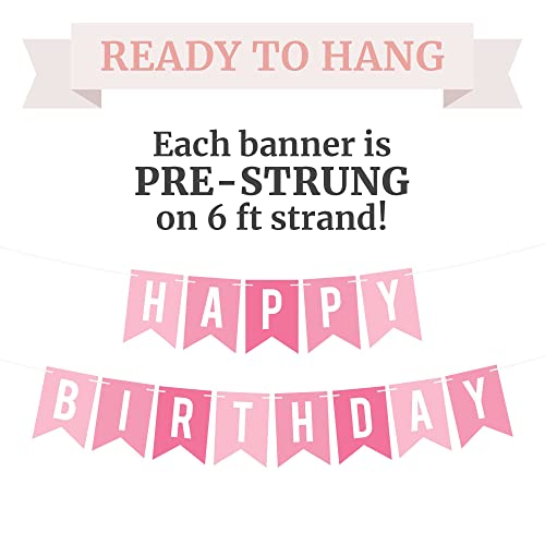 Pre-Strung Happy Birthday Banner - No Diy - Pink Birthday Party Banner - Pre-Strung Garland On 6 Ft Strands - Pink Multi Color Birthday Party Decorations For Women & Girls. Did We Mention No Diy? #TOP2