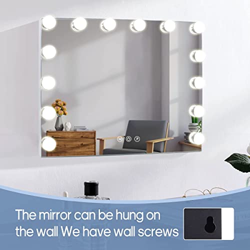 HANSONG Hollywood Make-upspiegel met verlichting, 14 dimbare ledlampen met USB-aansluiting voor kleedkamer, tafelspiegel of wandmontage, wit - Image 6