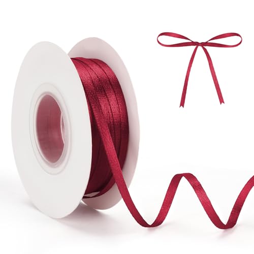 Burgundy Ribbon Satin 3mm 50m Wine Satin Ribbon for Wrapping Gifts Balloon Red String Gift Ribbons Christmas New Year Party Decorations Crafts Wedding Car Decorations for Wrapping Wine Red Ribbons