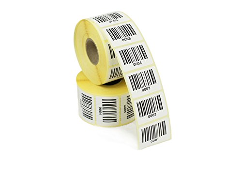 Etiquetas de código de barras impresas numeradas del 1 al 1000, ideales para gestión de stock, almacenamiento, archivo. Tamaño 37 mm x 25 mm, adhesivo permanente. Código 128